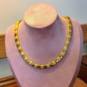 Vintage Shiny Matte Gold Rectangle Link Flexible Omega Cleopatra Style Necklace
